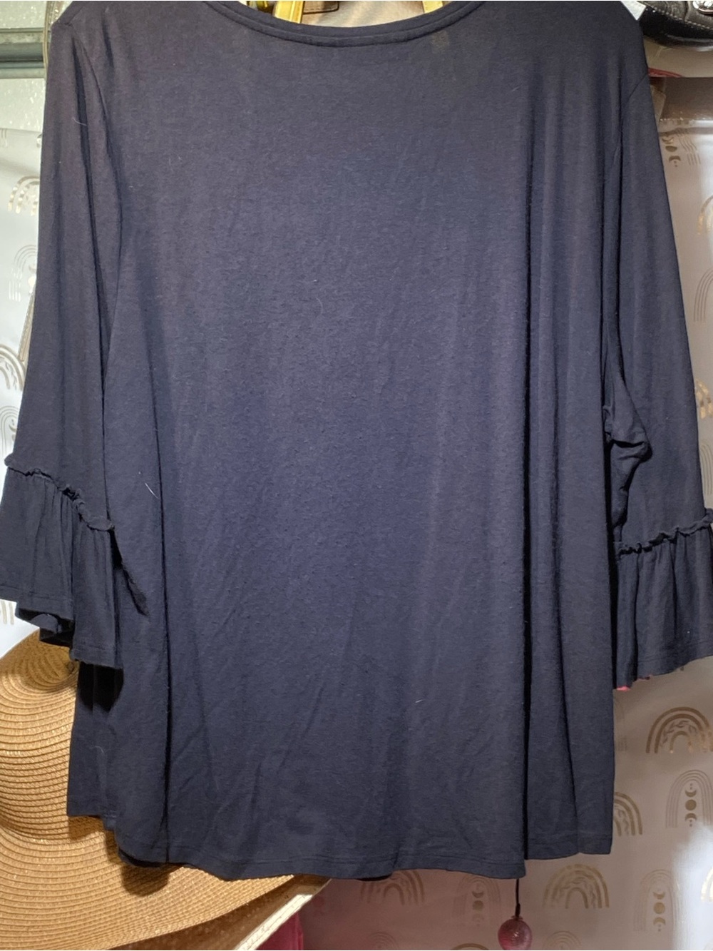H&M Black Long Sleeve Ruffle-Sleeve Tee